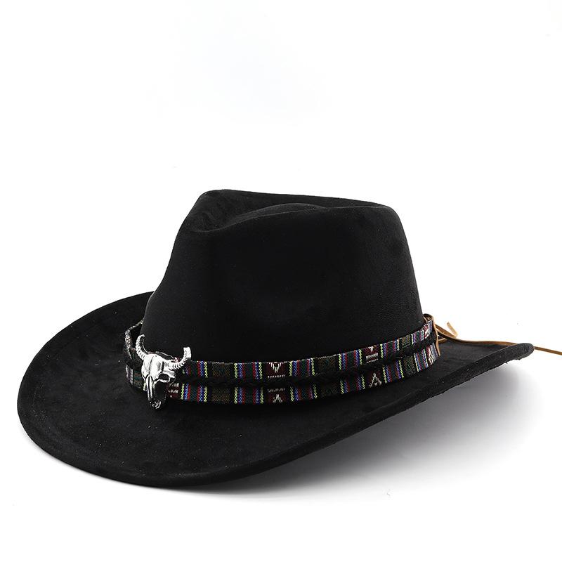 Western cowboy style felt hat tibetan style hat cow head accessories fall and winter jazz hat suede hat