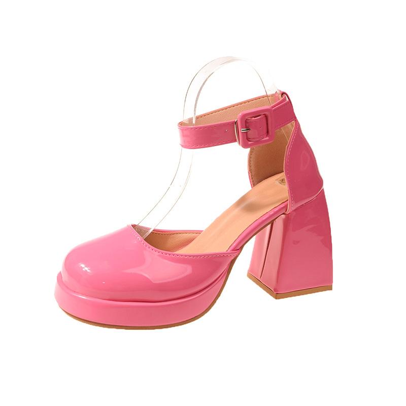 

Сандалии Мэри Джейн с квадратной головкой, водонепроницаемые, на толстом каблуке, женские, универсальные, с полой головкой и модными босоножками на высоком каблуке 40