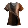 Women's Fashion Printed Short Sleeve V Neck Pattern Tops Pocket Working T-shirts