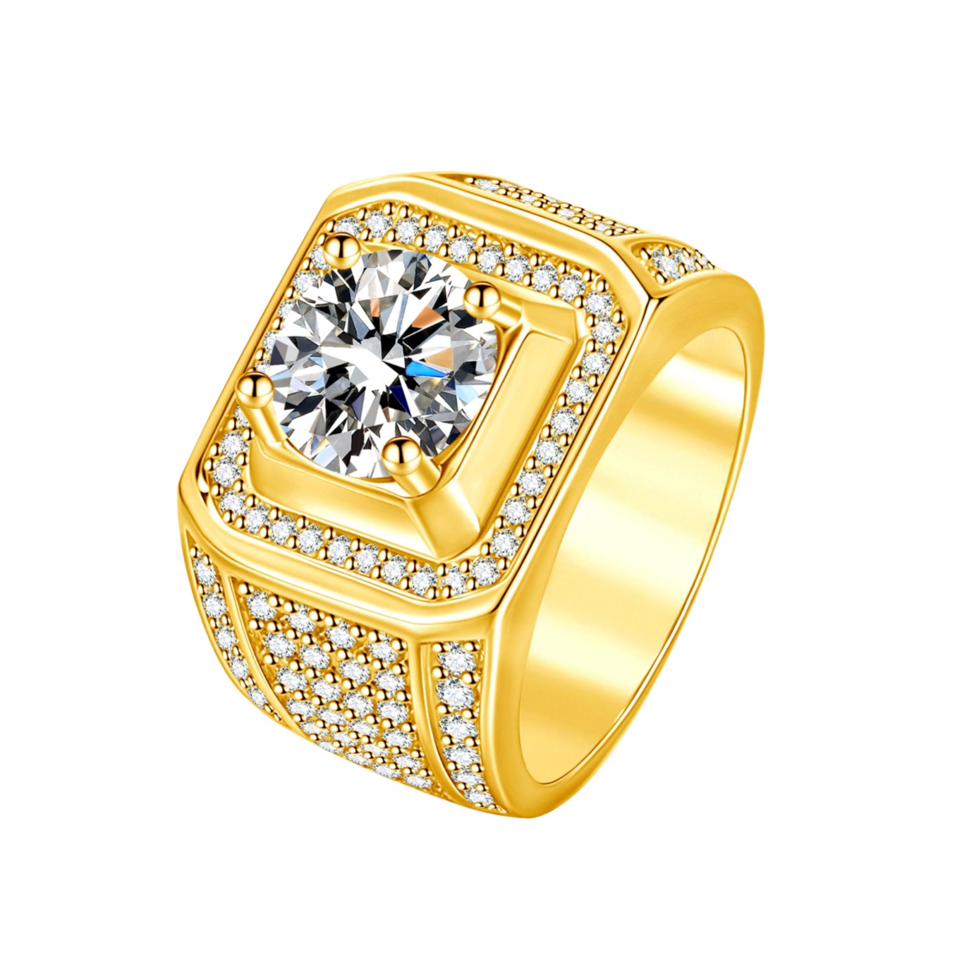 Europäischer & Amerikanischer Stil Herren Dominanter Mikropavé Voll Diamantring mit Nacktsteinen Adjustable beige