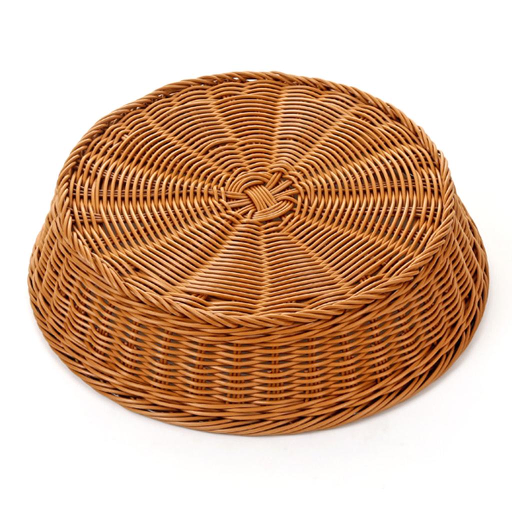 Weave Fruit Basket Round Shaped Faux Rattan Food Storage Holder Tray for Kitchen Home Supermarket