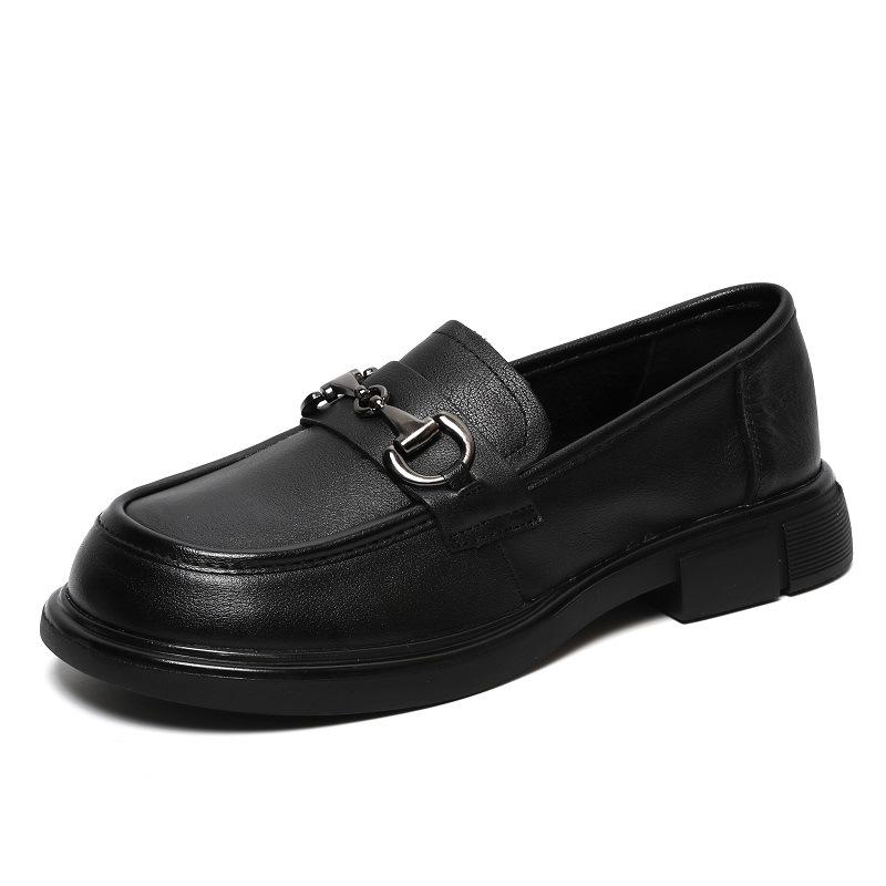 

Новые весенние маленькие кожаные туфли из воловьей кожи с верхним слоем в британском стиле. Женские универсальные лоферы. Женские туфли на плоской подошве. 40 чёрный