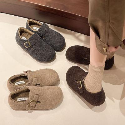 Felt Warm Shoes Season Round Head Women's Elegant Loafers Cotton Scoop Woolen Birkenstocks Velvet and Velvet