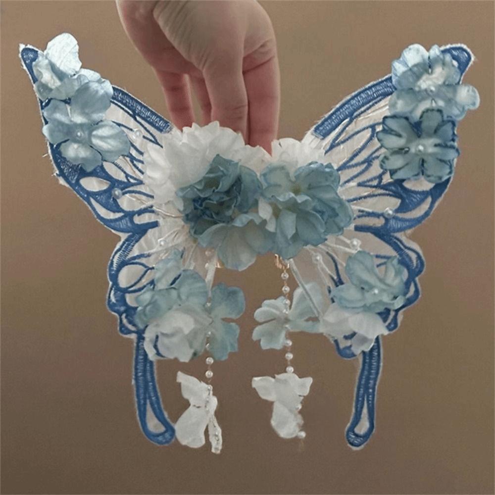 2pcs/set Elegant Hair Clip Ancient Style Tassel Hairpin Flower Silk Headwear  For Women Girls