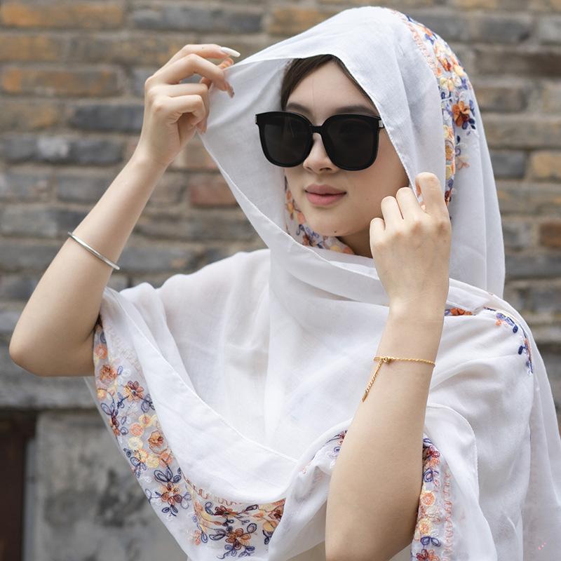 

Шаль для женщин на лето в этническом стиле, солнцезащитная, бохо, с принтом, шарф двойного назначения, пляжная, большая шаль 180