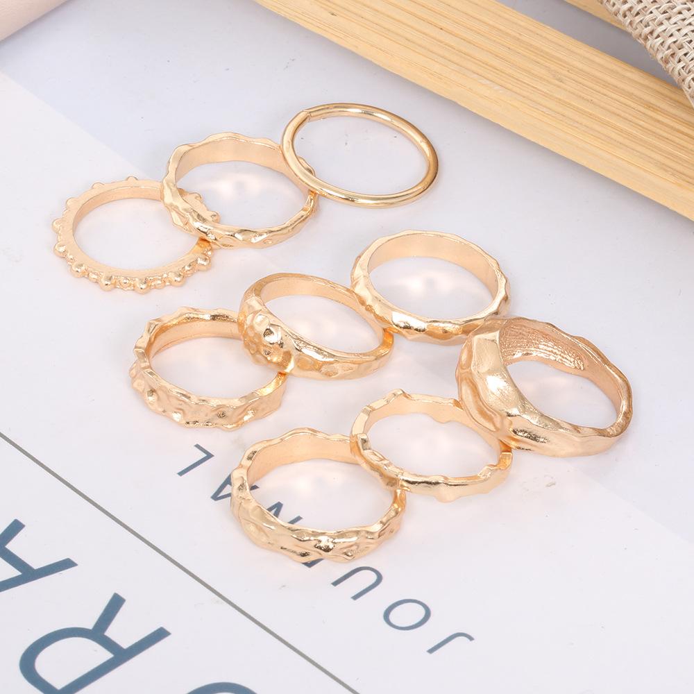 Exclusive For Fashionable Retro Wave Combination 9-Piece Joint Ring