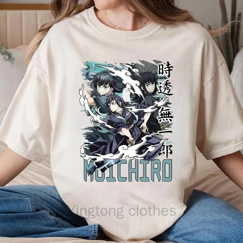 Demon Slayer Muichiro Tokito Mist Hashira Anime Graphic Black Oversized Cotton T Shirt Summer Streetwear for Men