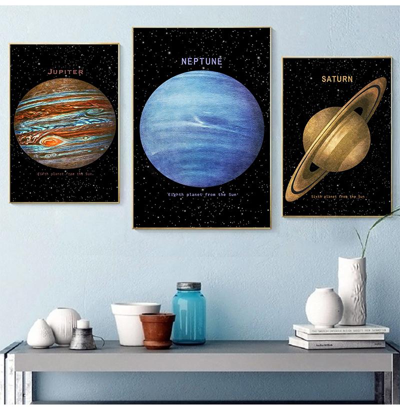 Space Earth Moon Venus Sun Saturn Posters and Prints Planet Wall Art Canvas Painting Modern Picture for Living Room Home Decor