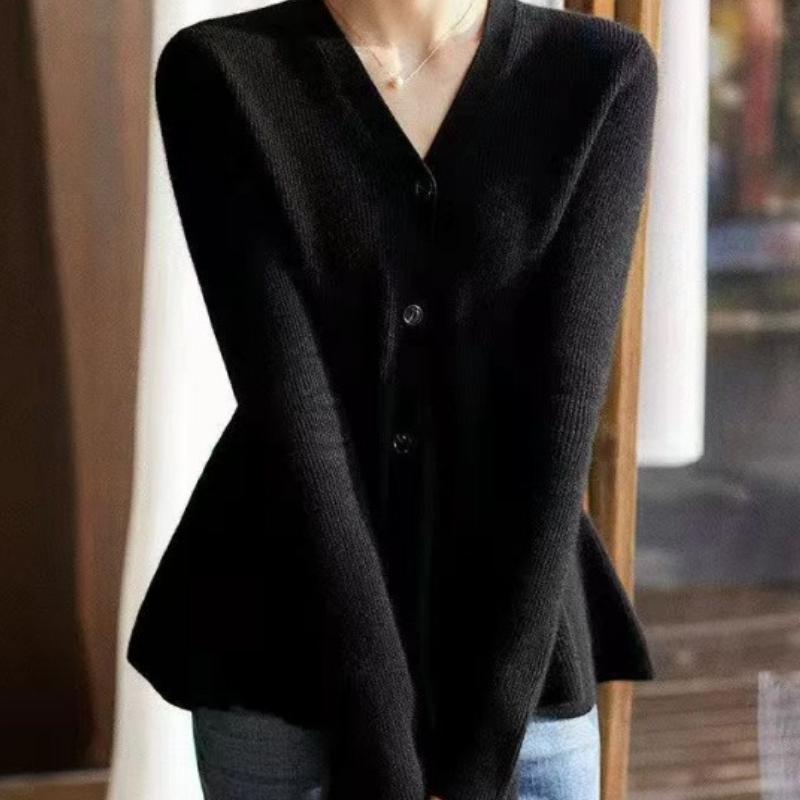 Designer Fishtail Hem Waist Slimming Knit Sweater Women Autumn Winter V Neck Versatile Cardigan Top