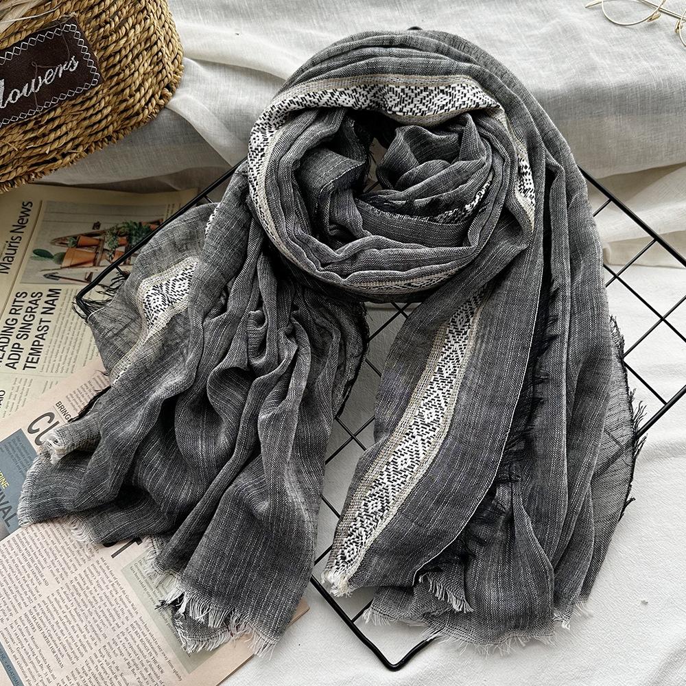 New Cotton-blend Scarf for Summer Scarf Jacquard Lace Short Beard Long Scarf Sun Shawl