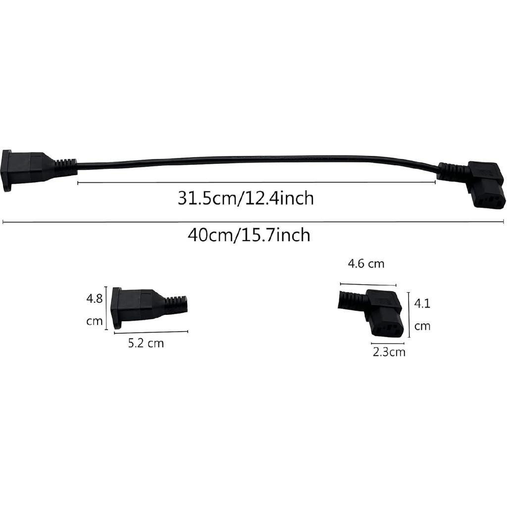 C14 to C13 Panel Mount Power Cable, 90 Degree Left IEC 320 C13 Female to C14 Male PDU Power Supply Extension Cord, for Computer LED HDTV Monitor and