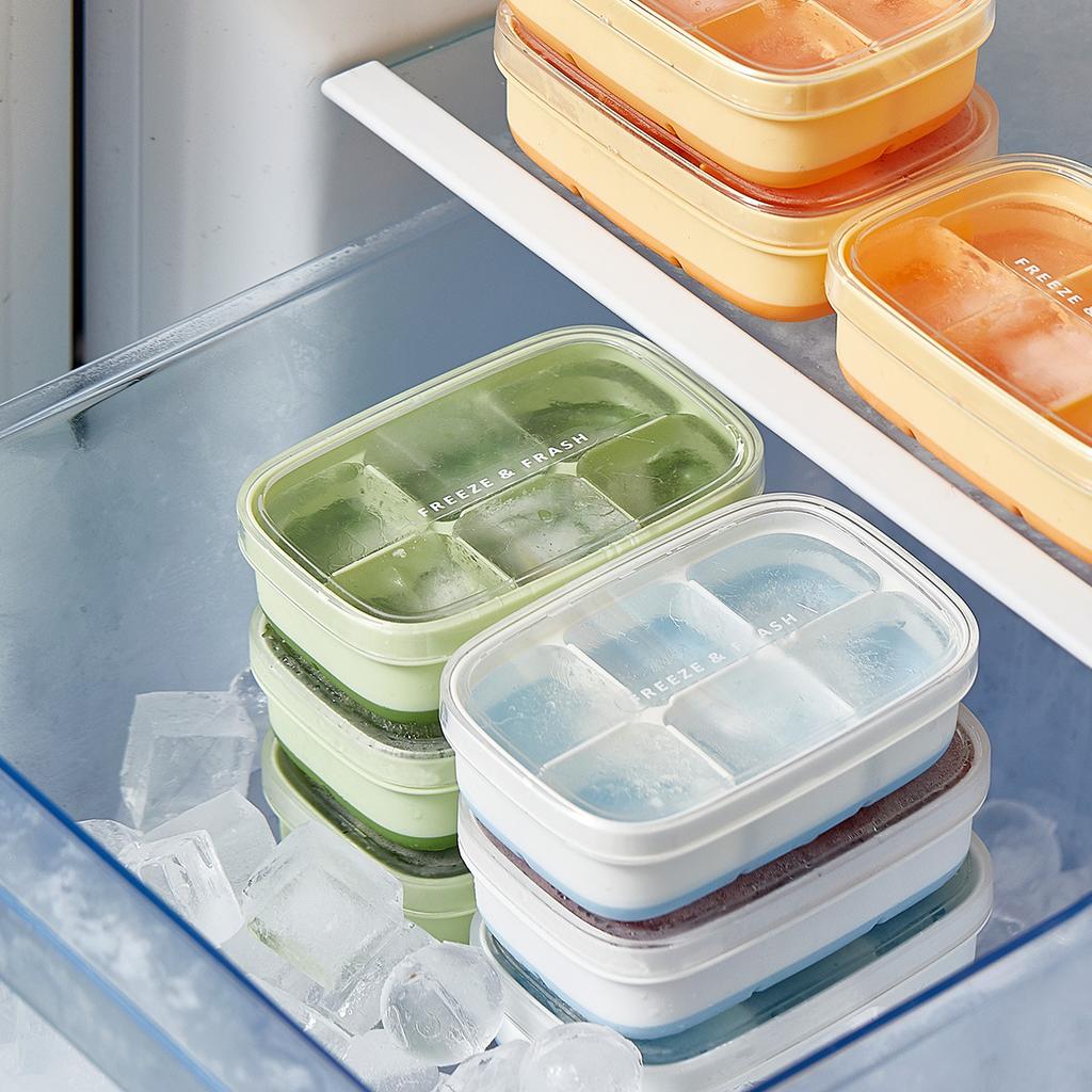 New 6 Grids Ice Cube Mold with Lid Easy To Release Freezer Ice Tray DIY Tools Storage Box for Fruit Juice Silicone Mold