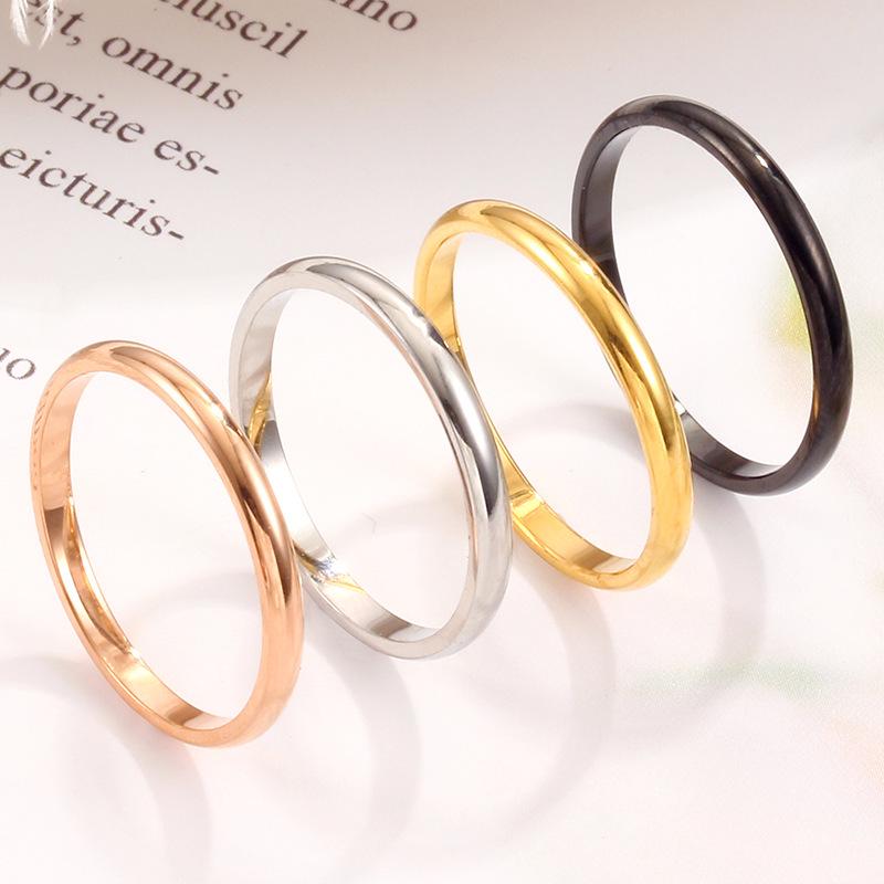 2mm Stainless Steel Women's Simple Plain Band Cross-border American European Fashion Non-fading Ring, Versatile Couple Matching Finger Band.