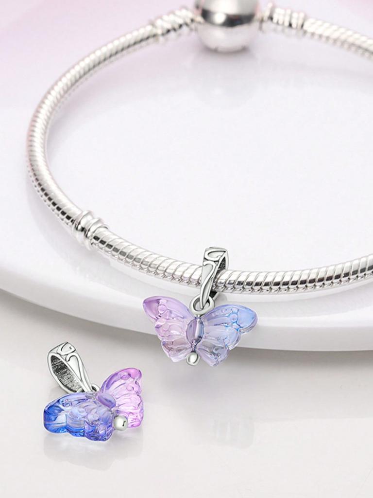 Charms Plata Copper Colors Spring Colorful Butterflies Beads Charm Pendant For Original Bracelet For Women Diy Jewelry Love Gift