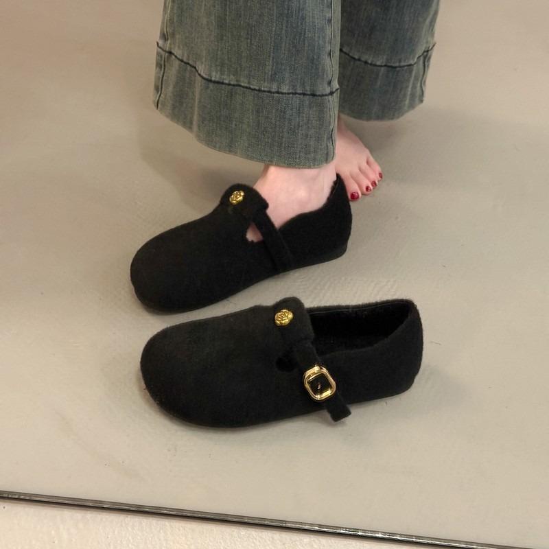 Retro Gray Thick-soled Velvet Women's New Winter Warm Outer Wear Velvet Single Shoes