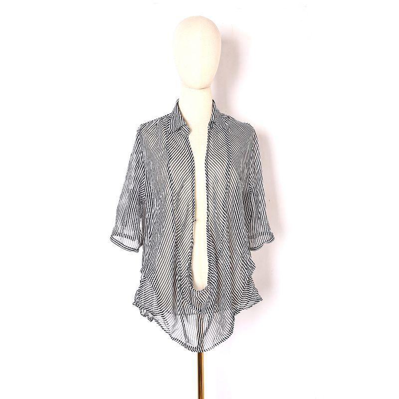 

2024 Ранняя Осень Бандажное Платье Тонкая Рубашка с Длинными Рукавами Мода K-стиль Свободный Повседневный Сексуальный Прозрачный с Индивидуальностью Верхняя Одежда Топ Black Bar M