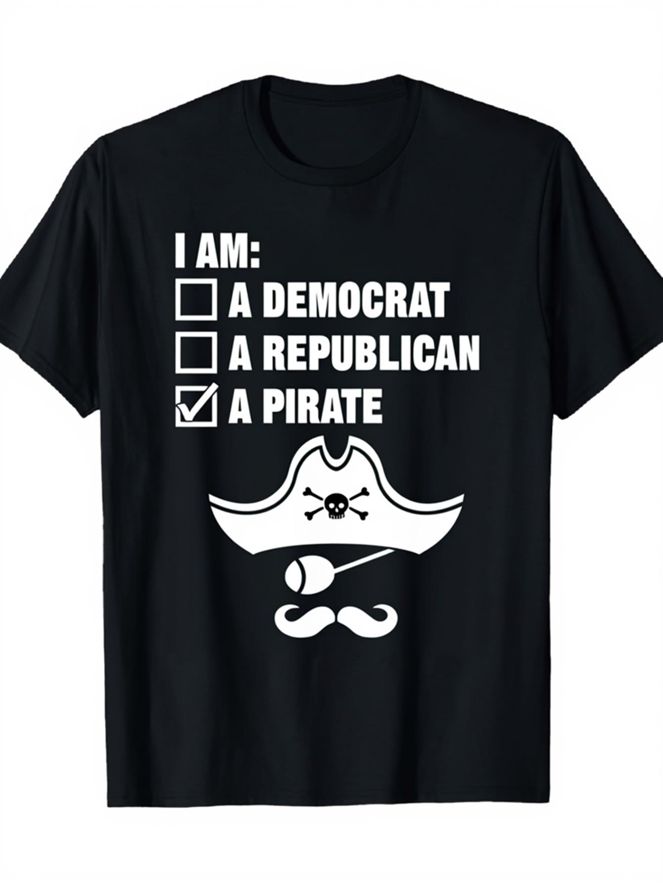 

Humorous Political Pirate Theme T-shirt Fashionable Black Patterned XL