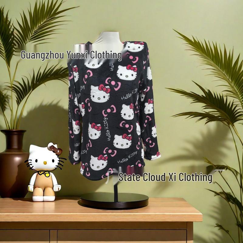 Women's Flannel Fleece-Lined Two-Piece Pajama Set - Warm Autumn/Winter Casual Homewear