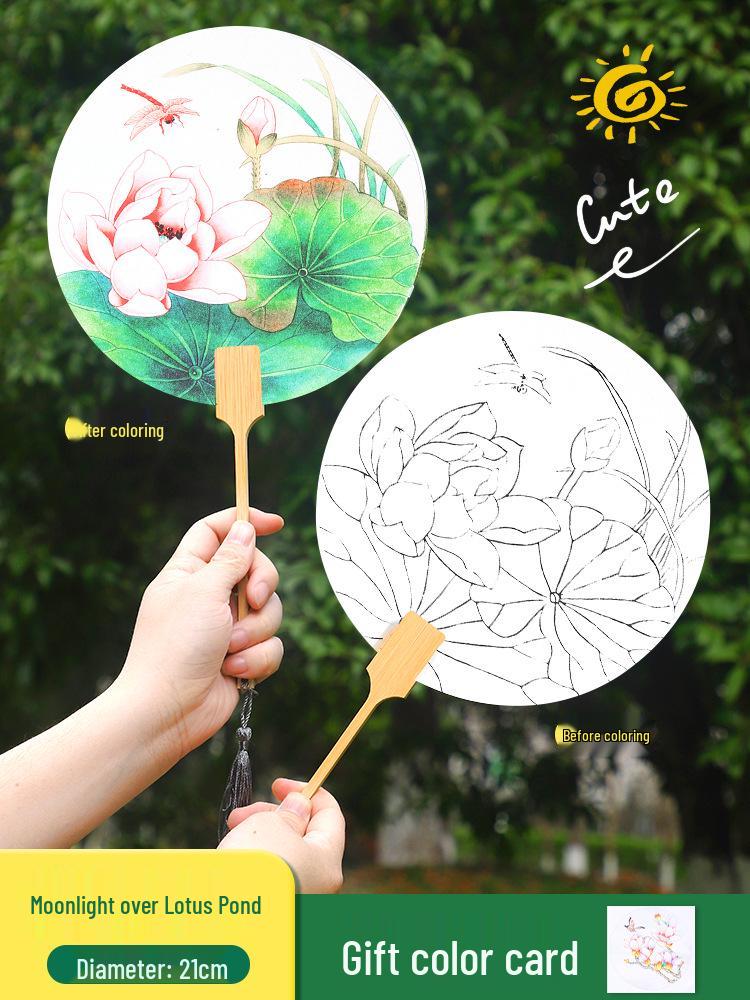Thickened Xuan Paper Round Fan - Blank Lacquer Fan Kit for Chinese Painting & Calligraphy, Ancient Style, Double-Sided, Ideal for Children