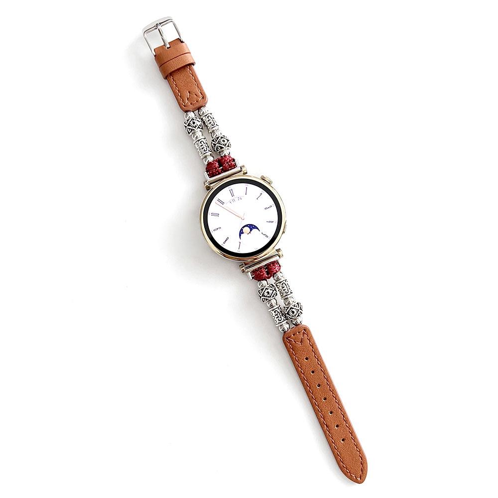 

For Huawei Watch GT 4 41mm/Garmin Venu 3S 18mm Watch Band PU Leather Beads Wrist Strap Light Brown
