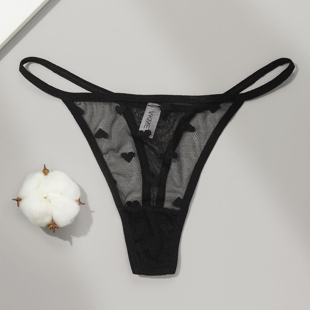 Sexy Lace Sheer Thong Panties Underwear  Women's Low Waist G-String T-Pants  Lingerie Panties Heart See Through Mesh Underpants