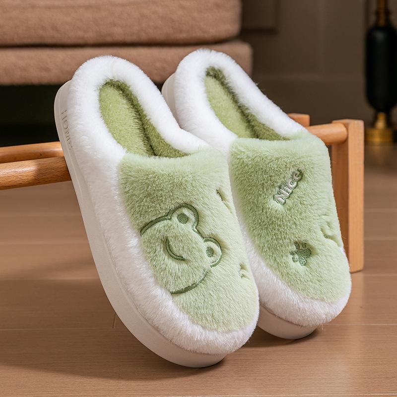Plush Cotton Slippers Men's Winter New Indoor Home Thick Bottom Warm Non-slip Household Wool Slippers Women