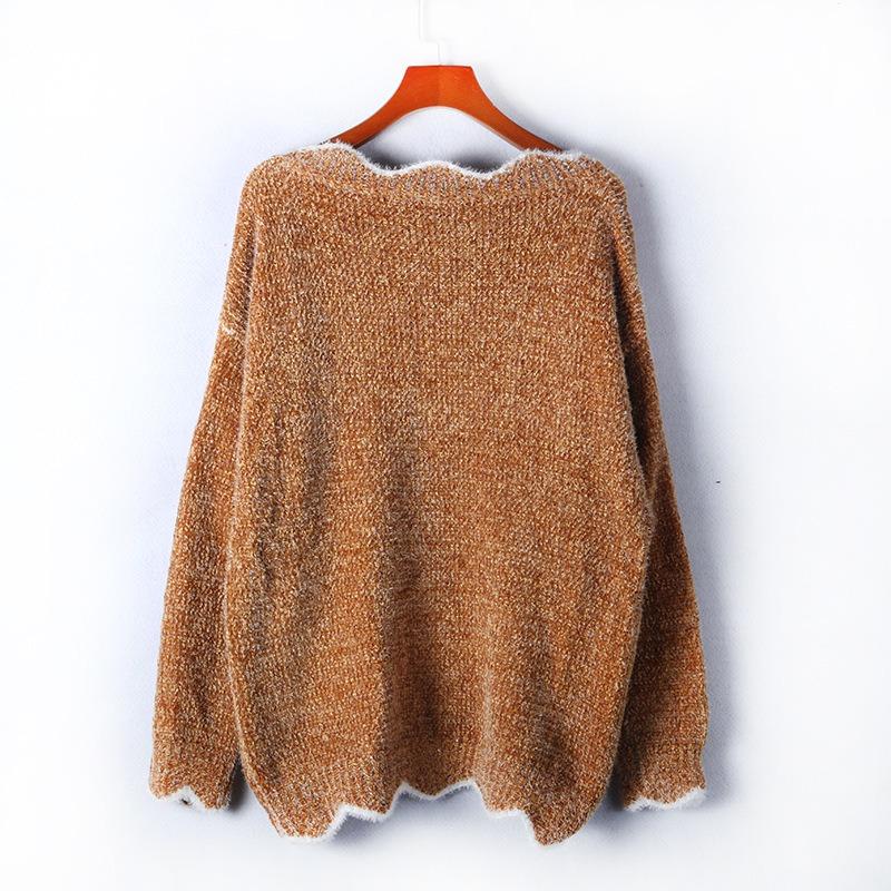 Pulover cu decolteu în V, Pulover cu material cald și moale, Pulover drăguț, Tricou de bază tricotat multicolor, Top casual cu mâneci lungi pentru femei, Toamnă Iarnă