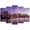Five Piece Picture Canvas Print New York Brooklyn Bridge Purple