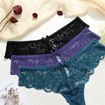3 teile/los Sexy Spitze Unterwäsche für frauen T Höschen Niedrige Taille Spitze Nahtlose Große Größe Tanga