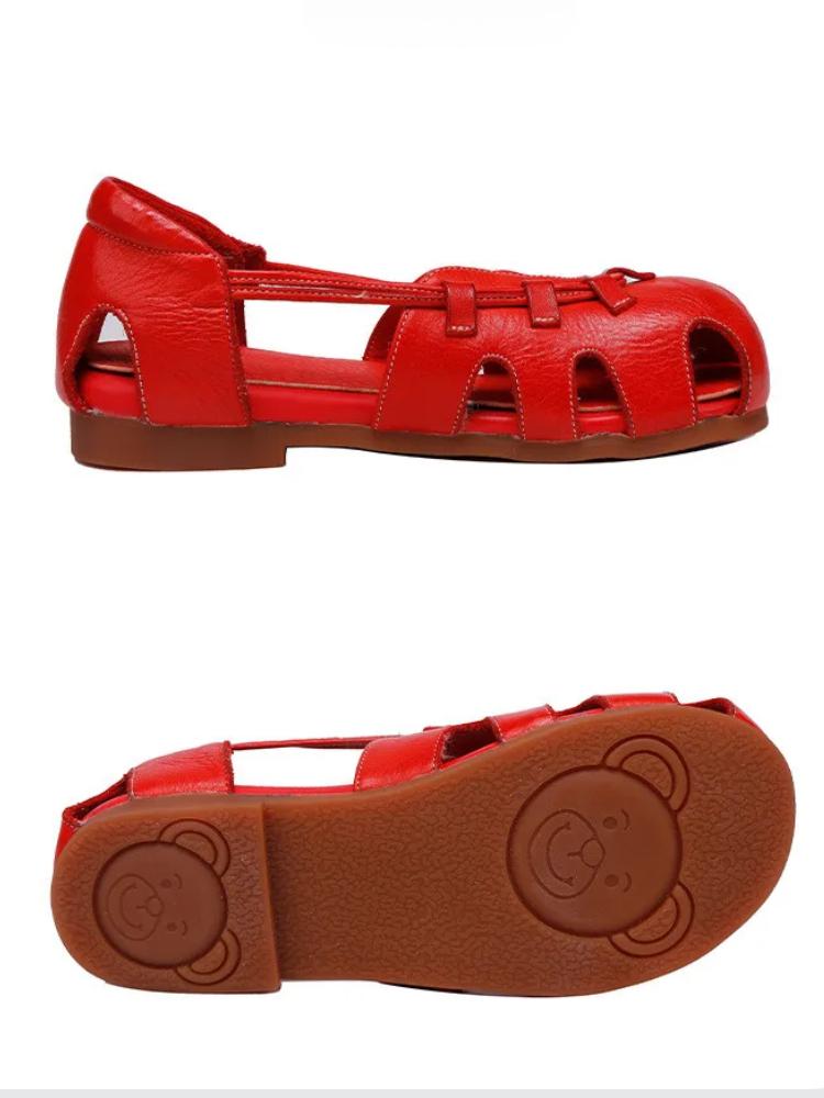 Johnature High Quality Genuine Leather Sandals Cowhide Peep Toe Flat Heel Soft Sole Retro Women's Shoes