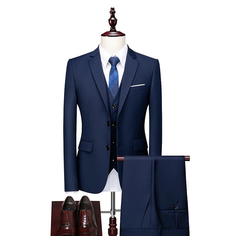 Herren 2024 Einfarbig Zweiknopf Dreiteiler Hochzeits Smoking Business Casual Set