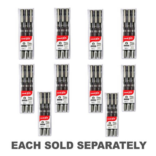 Uni-ball Pin Fineliner Pen Black (Wallet of 3)