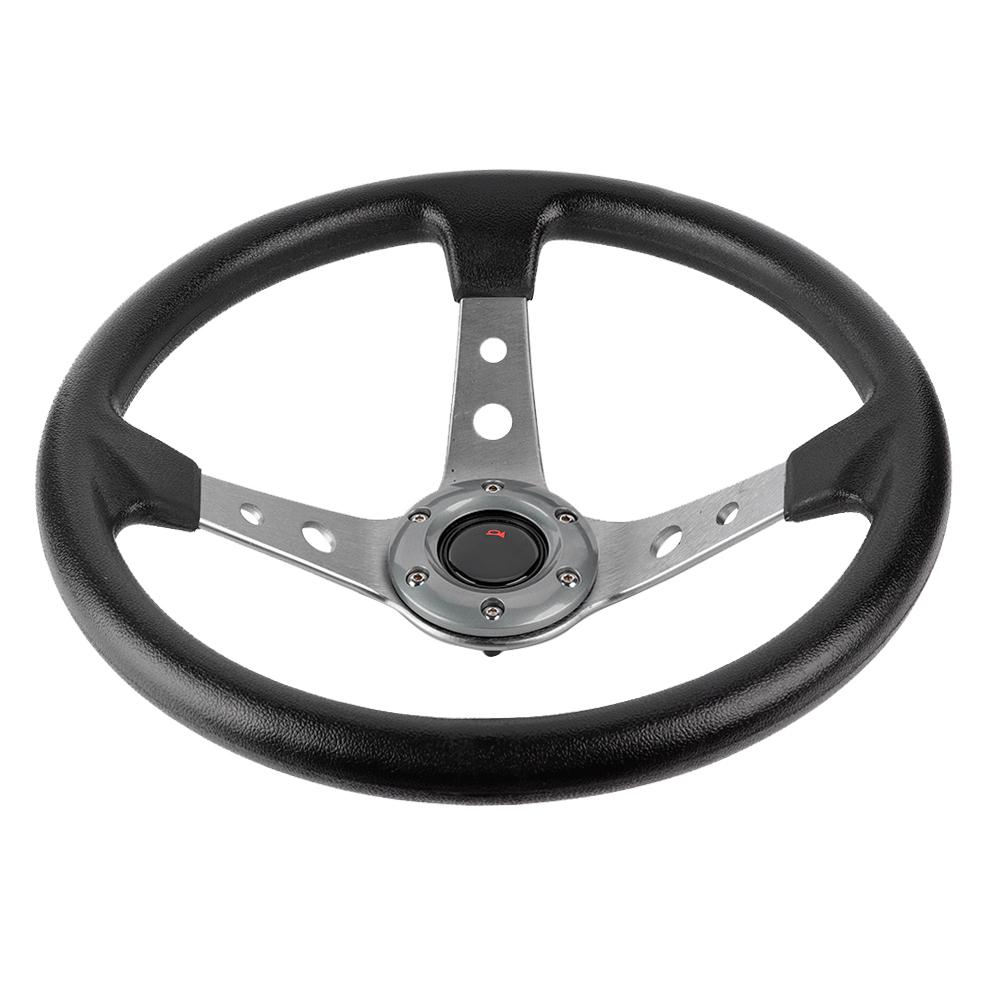 14in 350mm Universal Aluminum PU Leather Car Sport Racing Drift Steering Wheel Silver