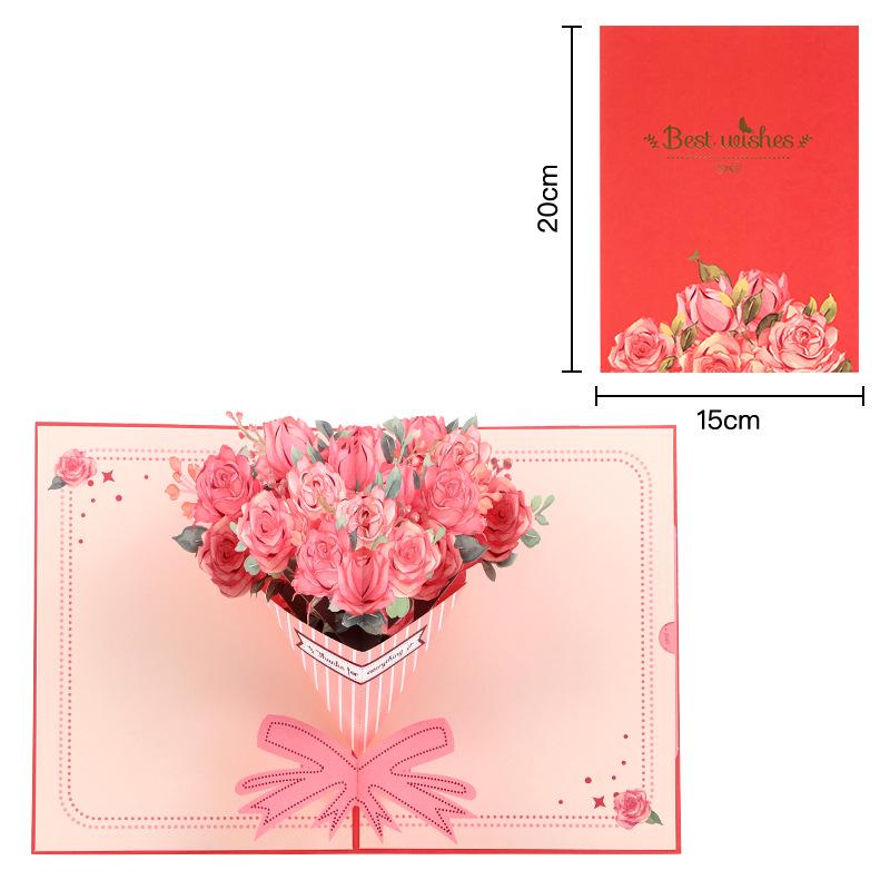 Mother s Day Rose 3D Greeting Card - Handmade Paper Carving with Blessing Message