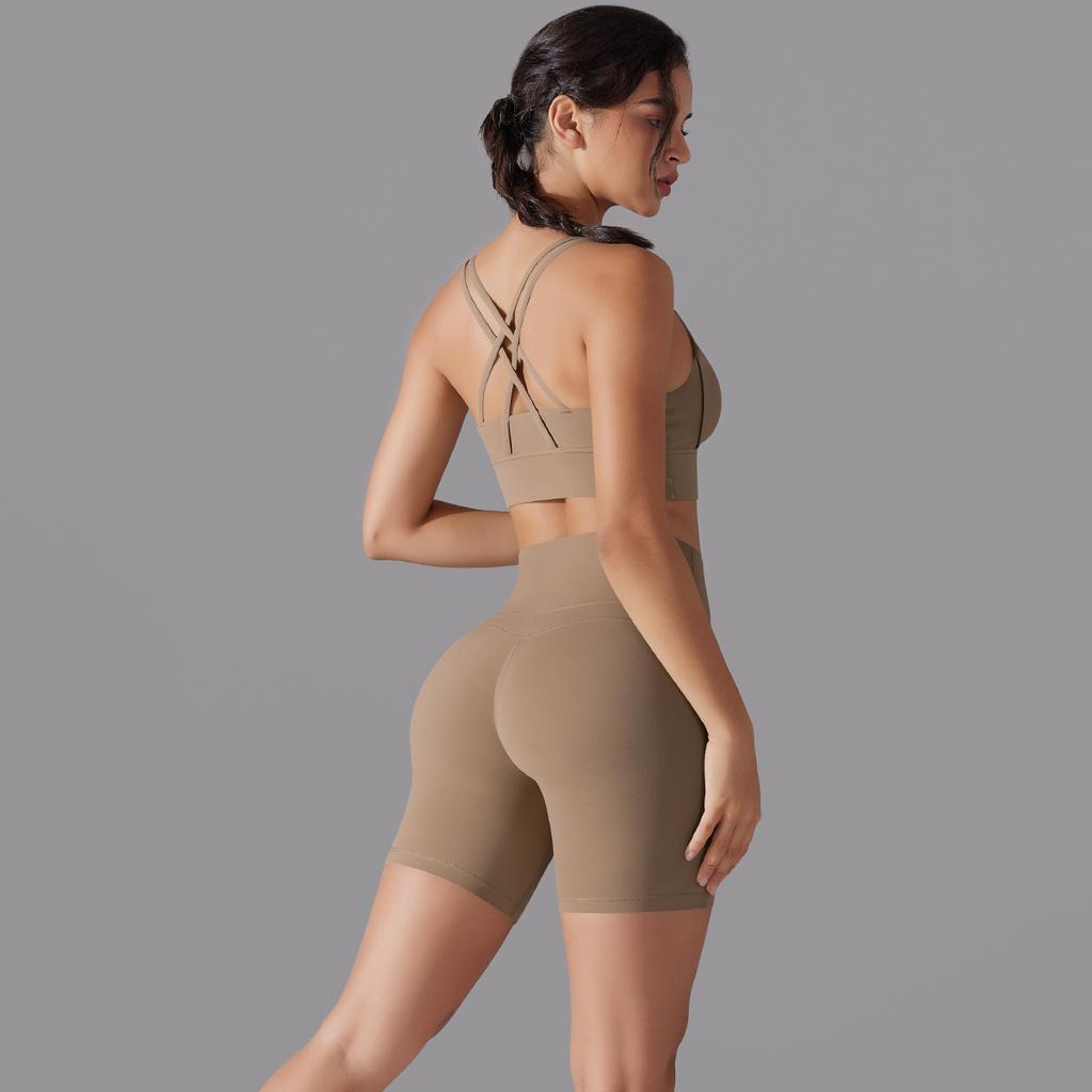 Auroth Women Back Cross Yoga Set Gym Running Outfit High Waist Workout Shorts Beauty Back Vest Sportswear