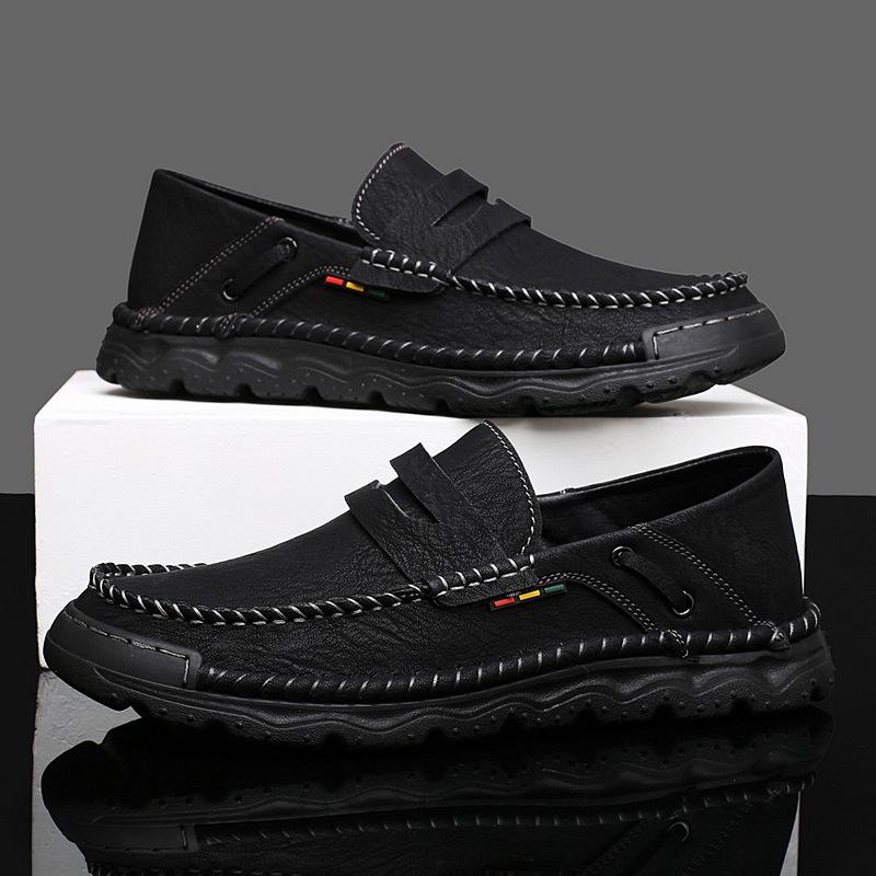 

2025 live broadcast hot-selling outdoor casual shoes autumn new hand-sewn men s one-pedal leather shoes 38 чорний