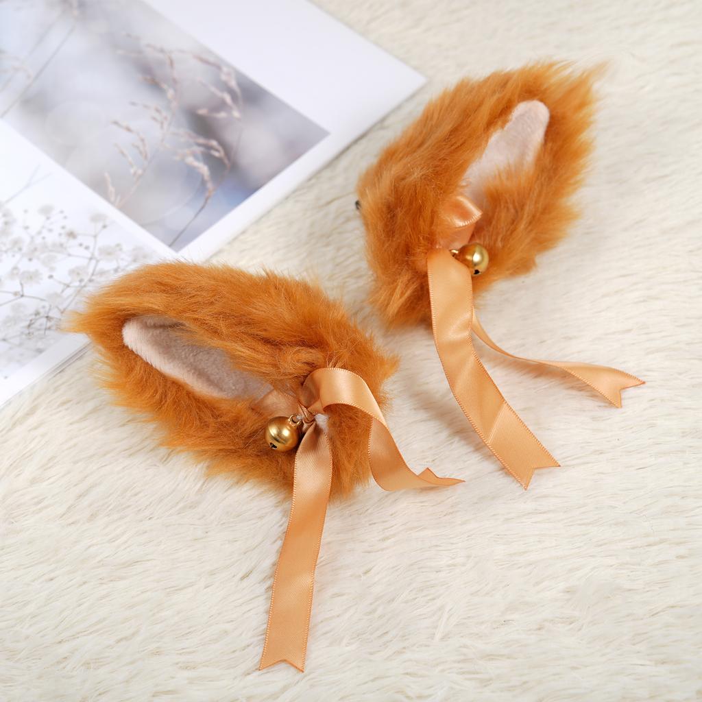 Plush Fox Ear Hair Clip Headband Hair Accessory Cute Furry Fox Ear Hairpin Soft Fox Ear Hairband Ribbon Headdress for