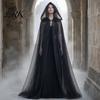 Kostium Mrocznego Elfa Peleryna z Kapturem Siateczkowa Peleryna dla Dorosłych, 2 Warstwowa Przezroczysta Peleryna z Tiulu, Długa Gotycka Peleryna Wiedźmy Królowej Cosplay Halloween Akcesoria Renesansowe