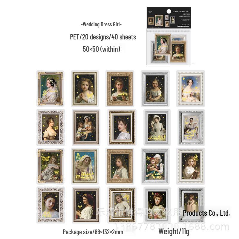 Gallery of Girls: Beautiful Day PET Stickers - Famous Painting Photo Frame Journal Material (40 Sheets)