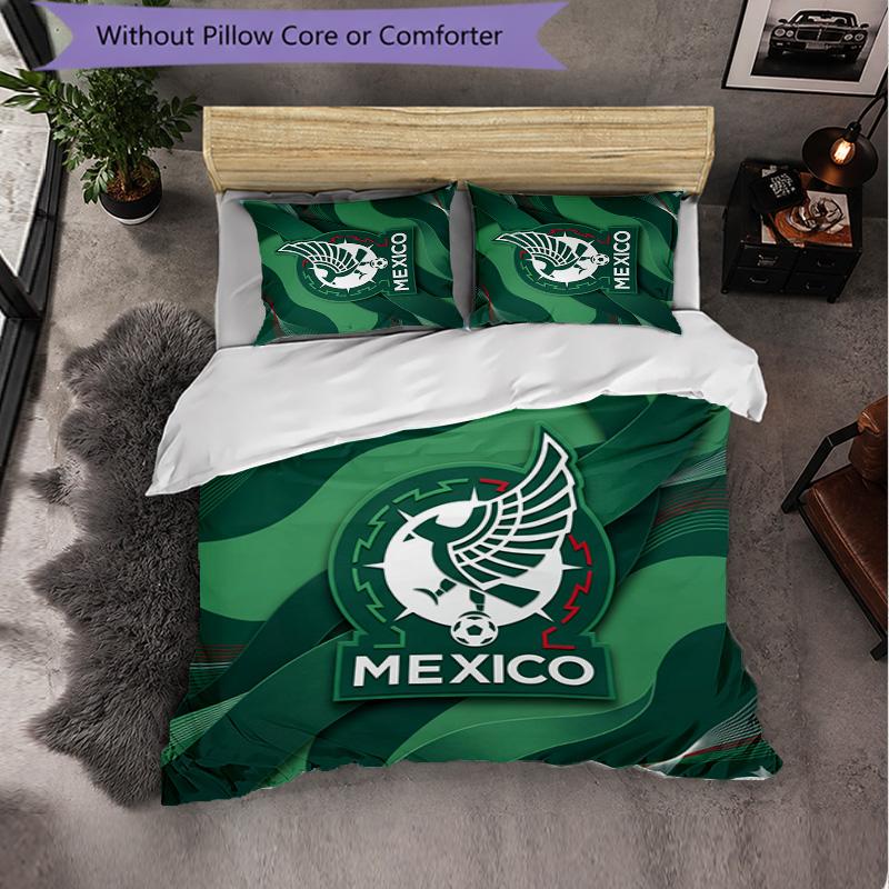 Mexico Footbal Pattern 3 Pieces Bedding Set Soft Microfiber Duvet Cover with Pillow Cases for Bedroom