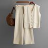 Sleeveless Fashion Set Summer Solid Color Knitted Tank Top Wide Leg Pants Two Piece Set For Women