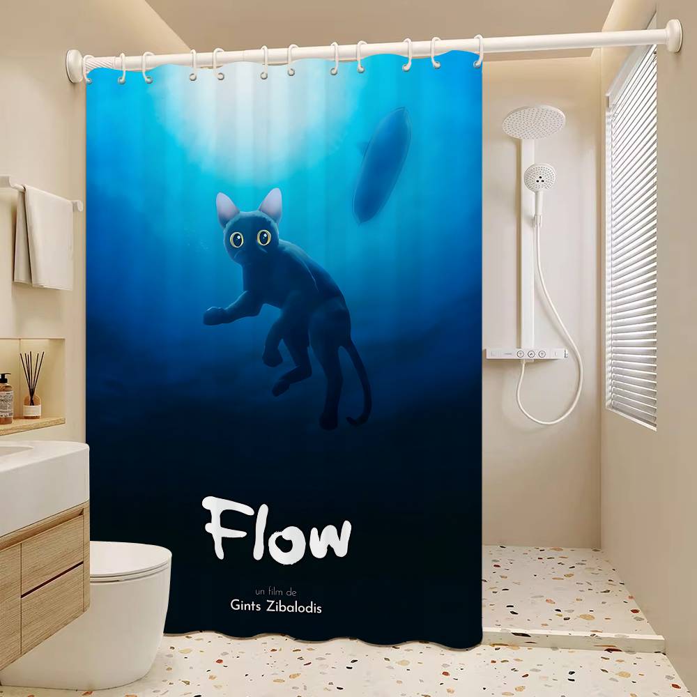 Hit Animated Movie F-FLOW White Shower Curtain, Bathroom Decorative Shower Curtain, Waterproof Shower Curtain With Hooks