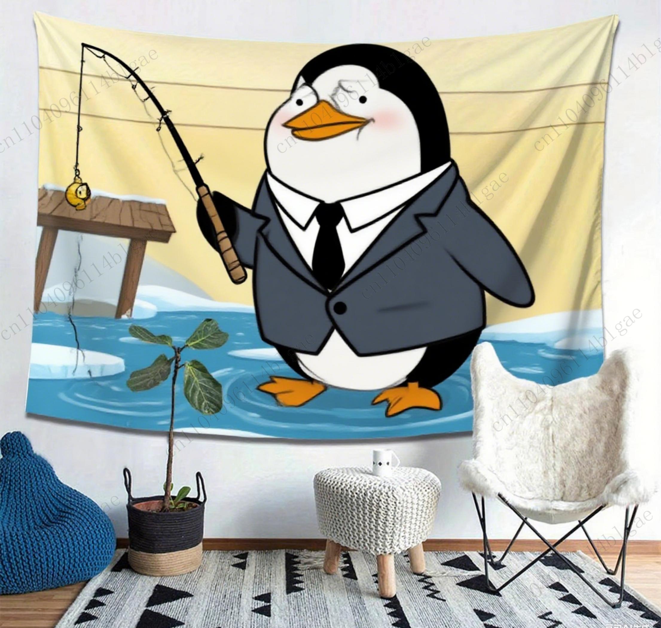 

Причудливый гобелен с пингвином, яркий декор для комнаты, настенное украшение, дизайн пингвина в костюме для украшения гостиной, спальни 29x37in