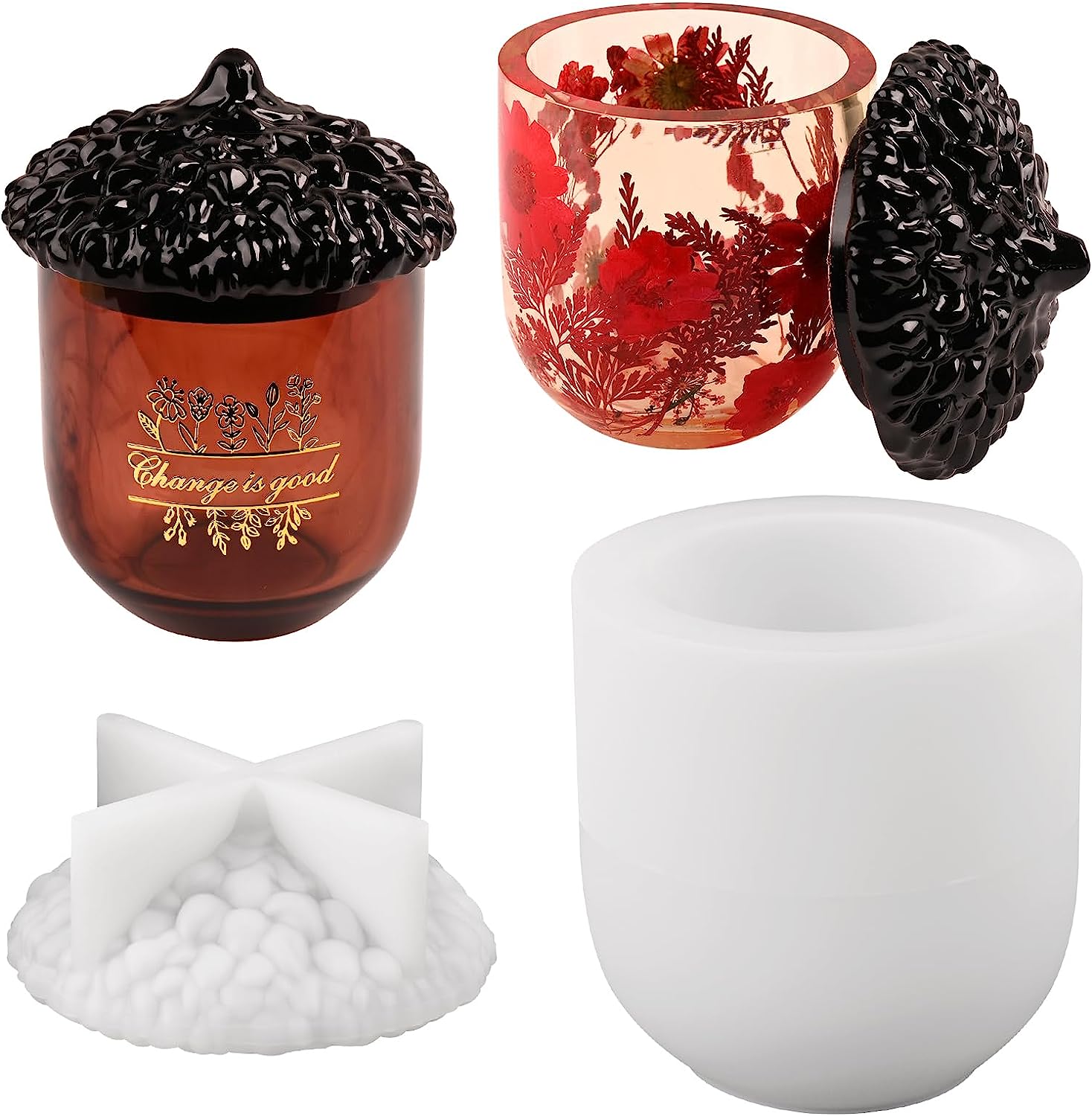 

Jar Resin Mold, Pine Cone Silicone Jar Molds with Lids, Epoxy Resin Casting Molds for DIY Jewelry Storage Box, Candy Container,