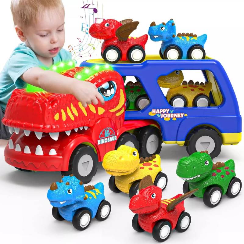 5 1 In Dinosaurs Car Toys Double Decker Transport Cart Lights Education Music