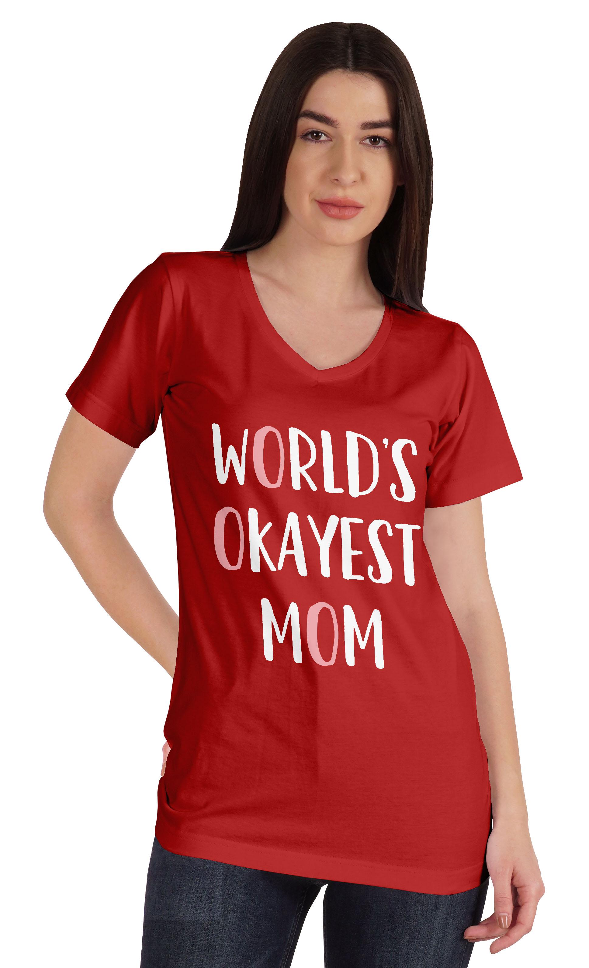 

Inkmeso World s Okayest Mom Graphic Tshirt Short Sleeve Mother s Day Gift XS червоний