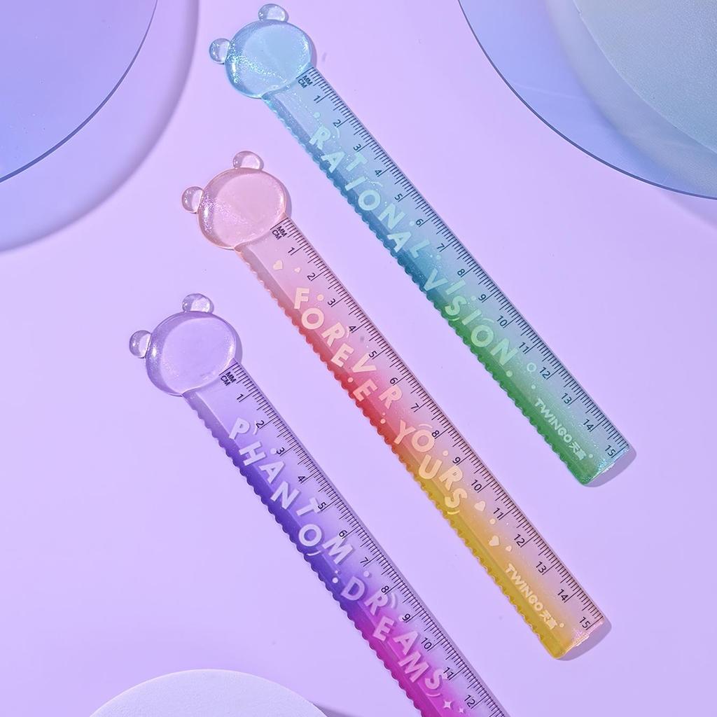 1 Stück/3 Stück Soul Color Lineal 15cm Transparente Farbverläufe Wellenlinie Glatte Kanten Kunststoff Lineal für Schüler