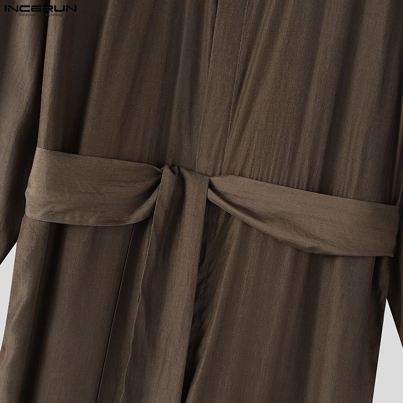 INCERUN Men Long Sleeve Belt Casual Flimsy Long Zipper Rompers Jumpsuits