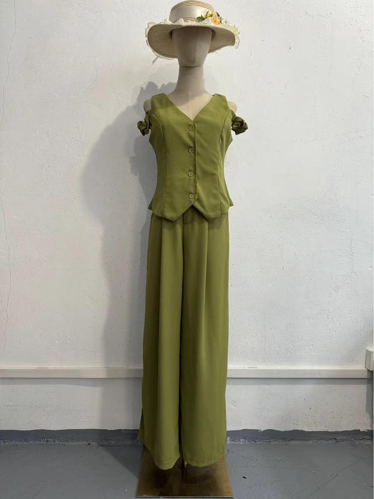 2024 Summer Women's High-Waist Solid Color Short Sleeve Two-Piece Set