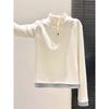 Women's Stylish Contrast Collar Long Sleeve Zipper T-Shirt, Autumn/Winter Brushed Base Layer
